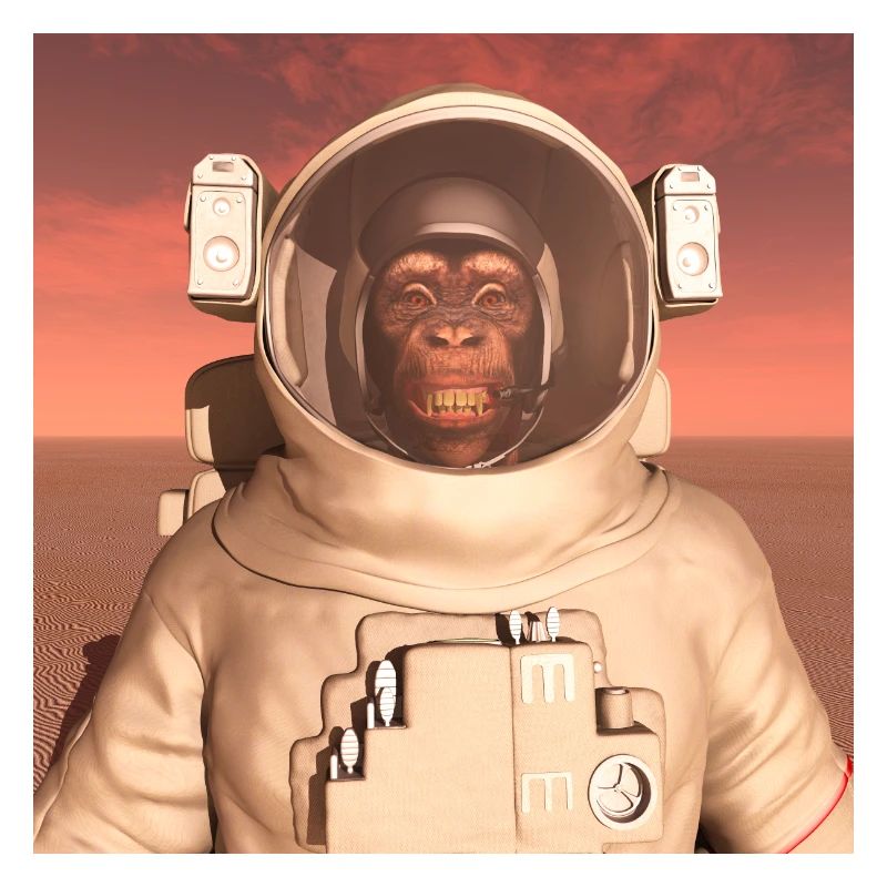 Chimpanzé en combinaison spatiale sur Mars