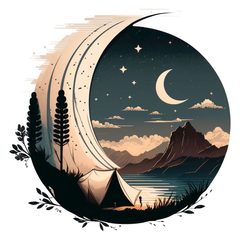 Camping with a tent in the moonlight
