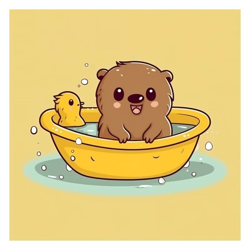 Mignon castor dans la baignoire avec des canetons Quitsche