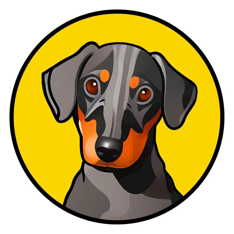 Motif graphique de teckel dans un cercle jaune