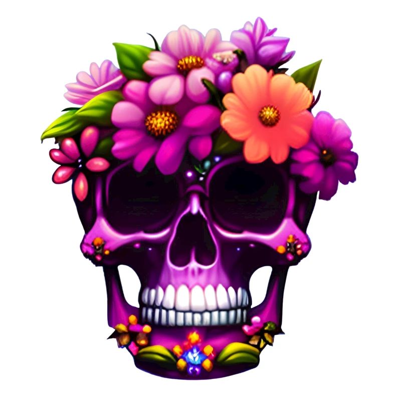 Skull Pink Boho Totenkopf Blumen