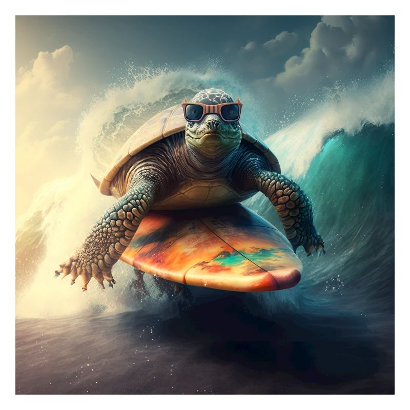 Cool turtle with sunglasses on surfboard