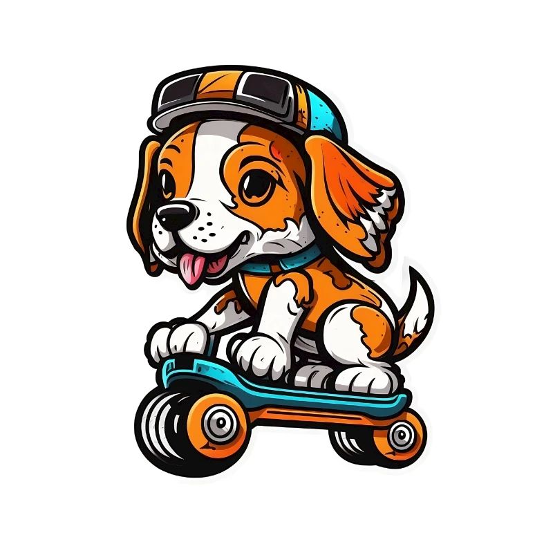 Doux chien sur une planche à roulettes