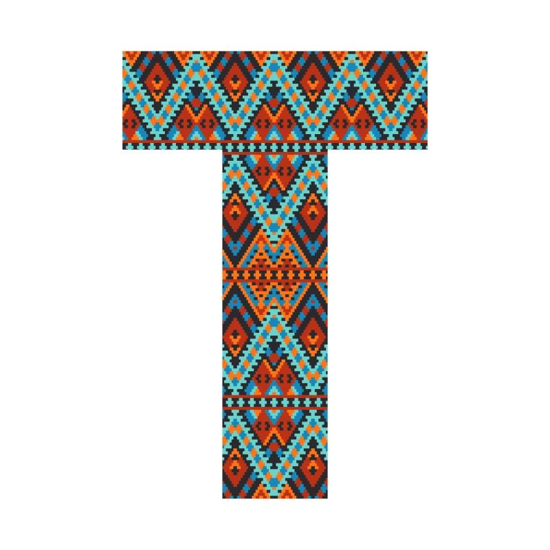 Buchstabe T-Boho-Design, buntes Monogramm
