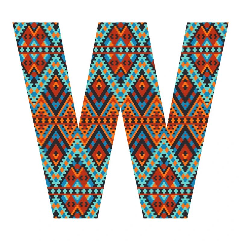 Lettre W- design boho, monogramme coloré