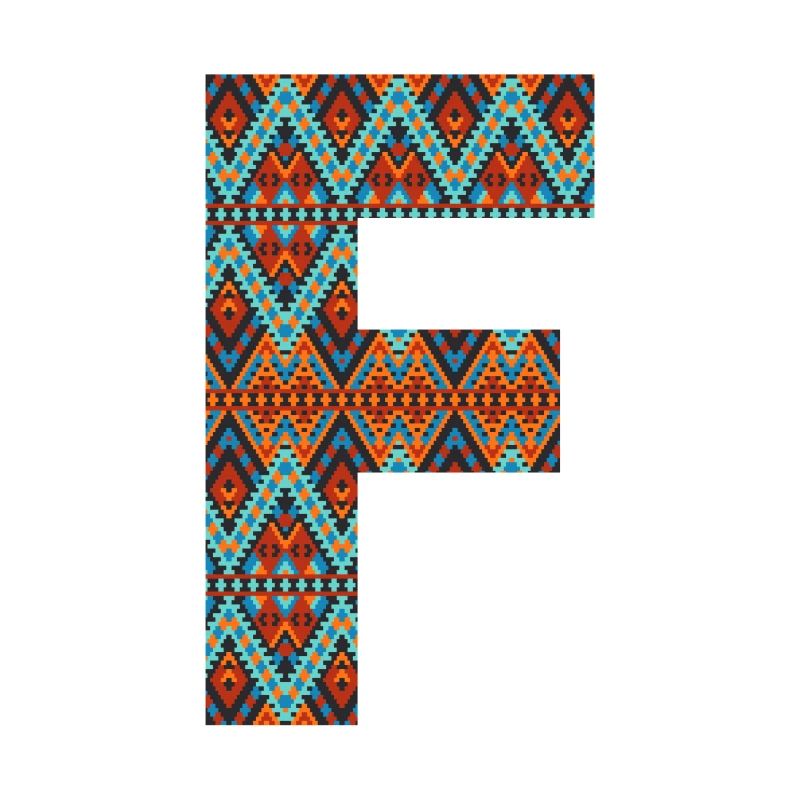 Lettre F- design boho, monogramme coloré