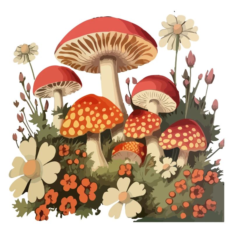 Champignons et fleurs