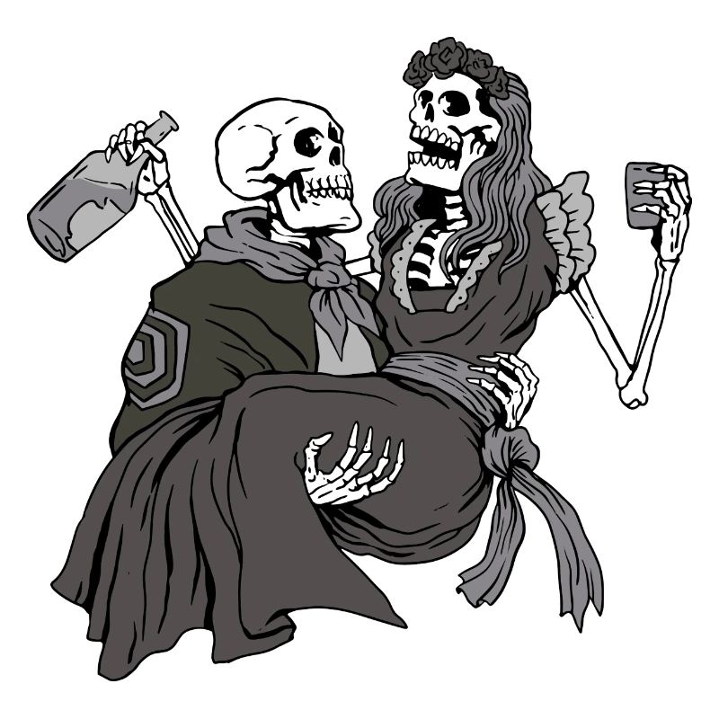Skeleton couple drinking