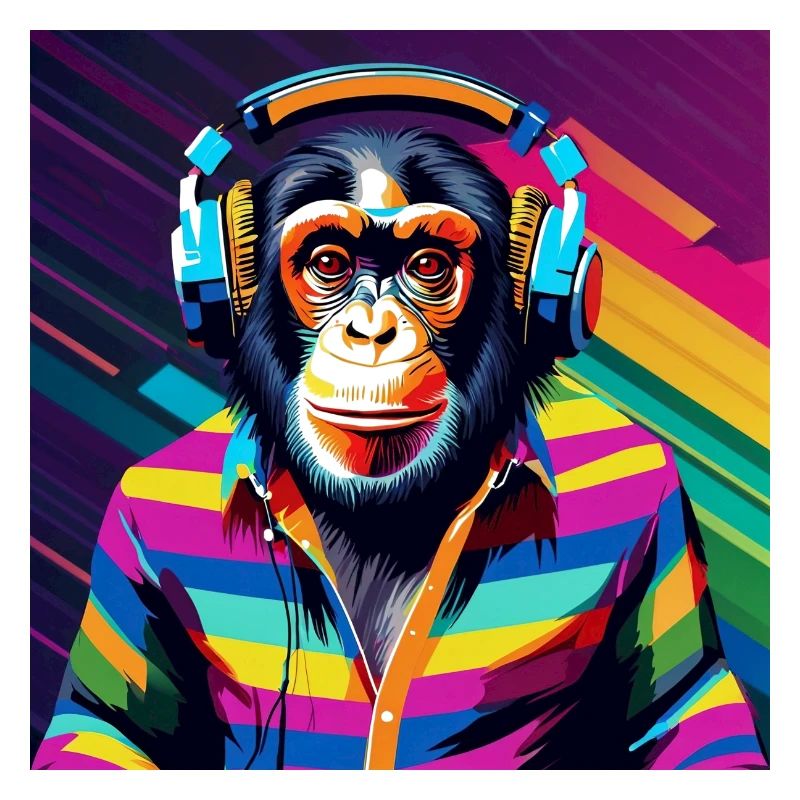 Affe Schimpanse mit Kopfhörer