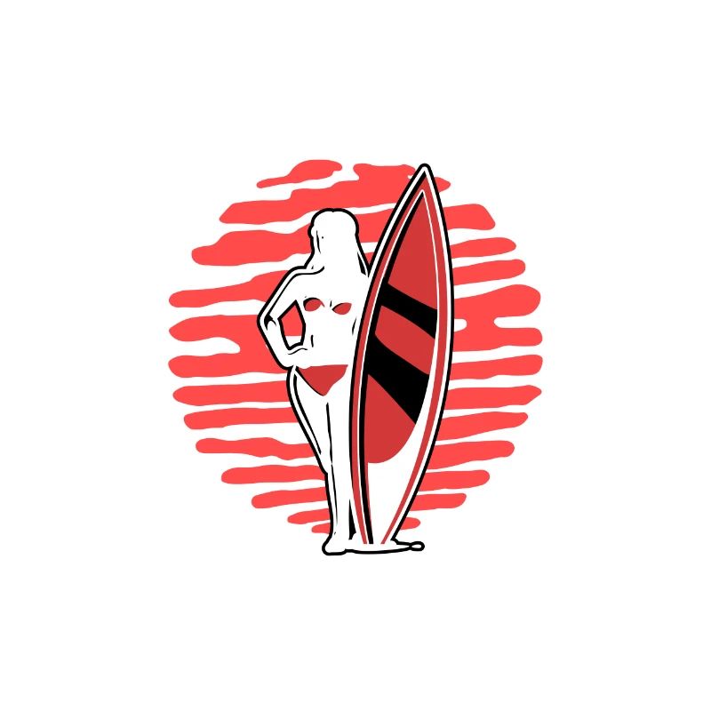 Retro Surfing Mädchen Surfen oder Ertrinken Sonnenuntergang