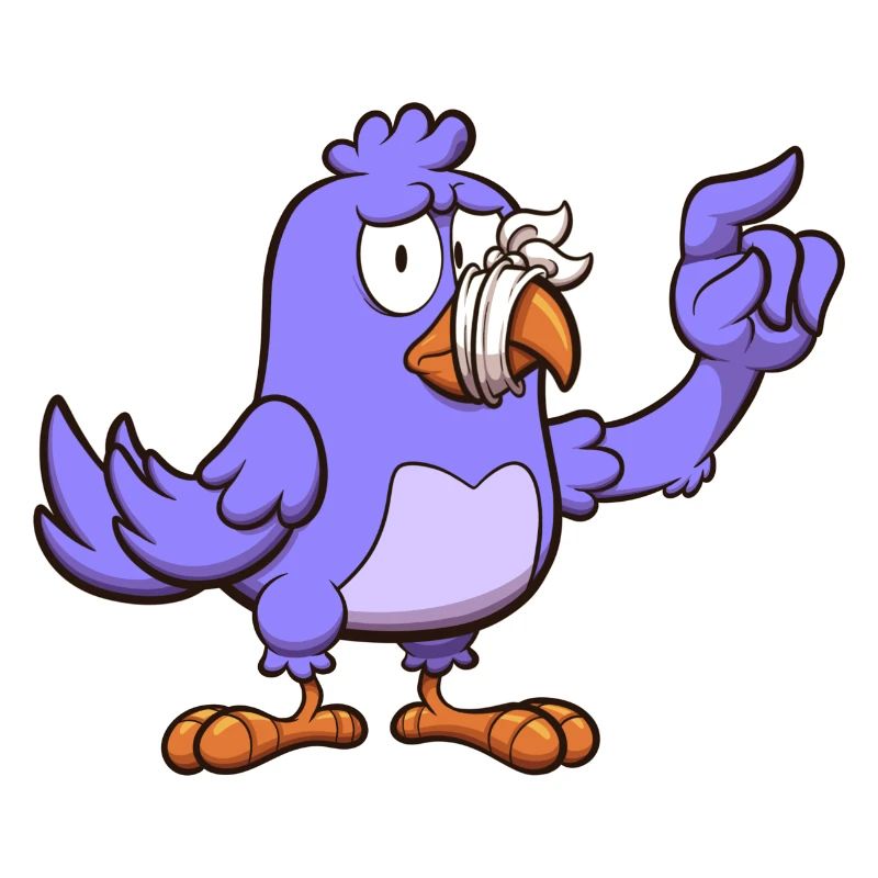 Lila Karikaturvogel mit geklebtem Maul