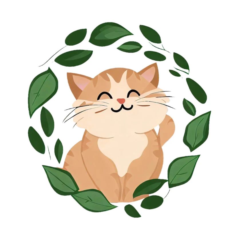 Chat dans un cercle de feuilles. Illustration de conte de fées