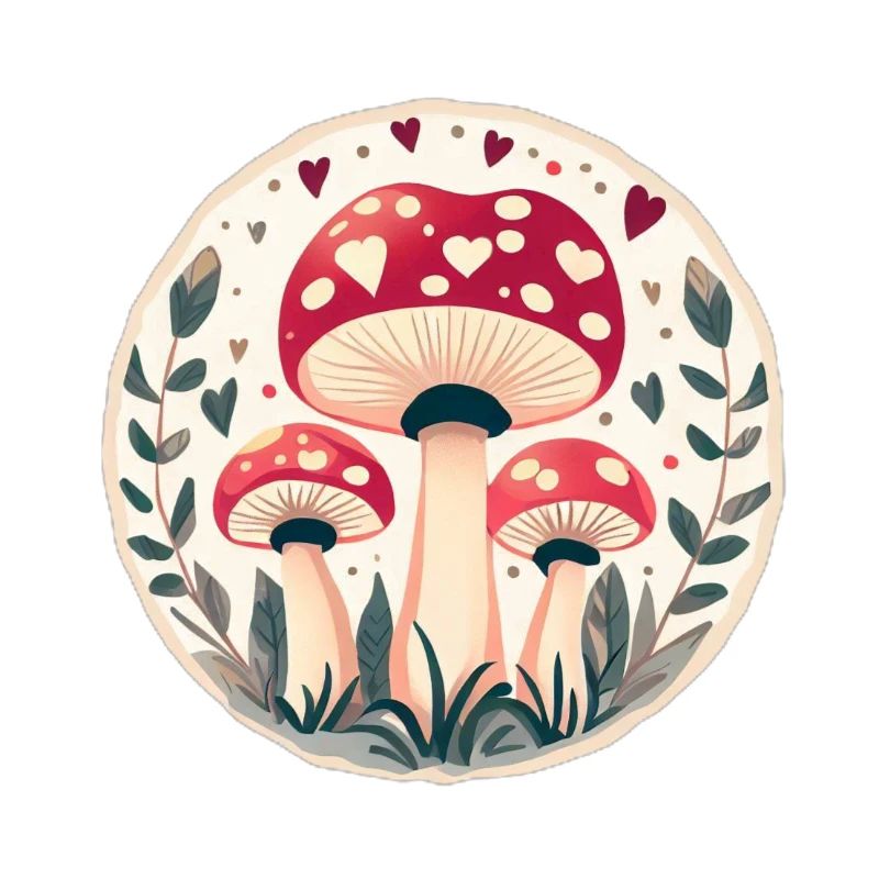 Mushrooms toadstools in magic hearts