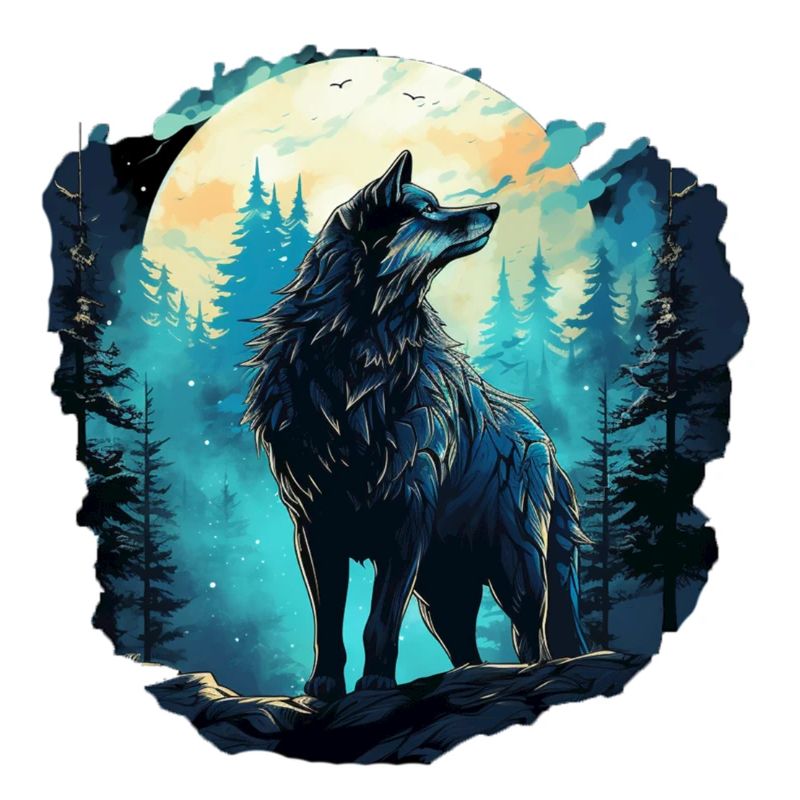 Loup à la pleine lune dans la forêt