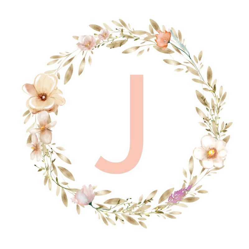 Customizable Monogram J Flower Wreath Boho