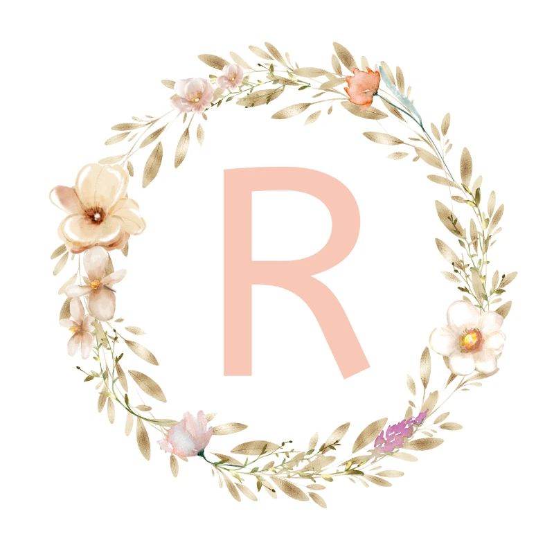 Personalisierbar Monogramm R Blumenkranz Boho