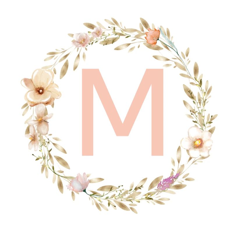 Customizable Monogram M Floral Wreath Boho