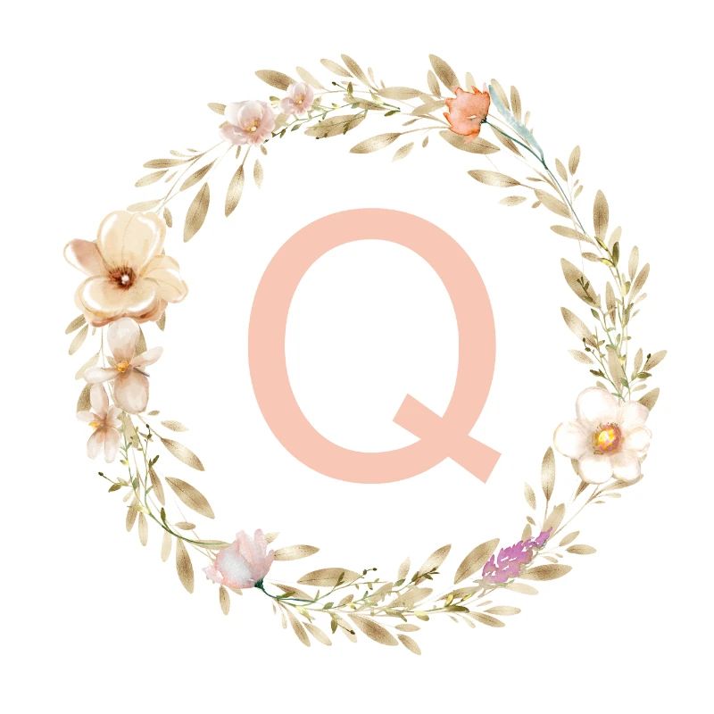 Customizable Monogram Q Flower Wreath Boho