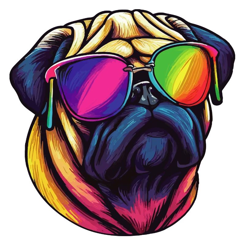 Mops Hund mit bunter Sonnenbrille