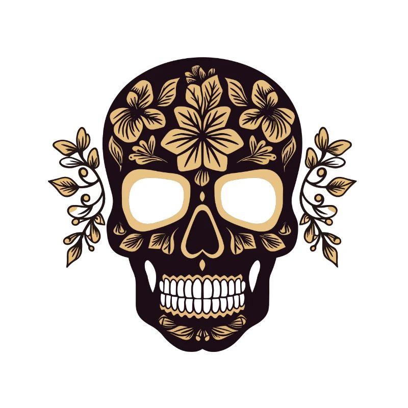 schwarzer Totenkopf mit Blumenmuster