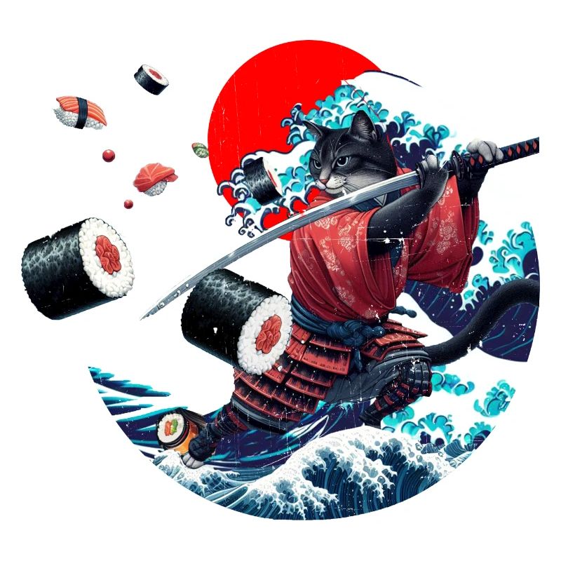 Chat samouraï japonais sush