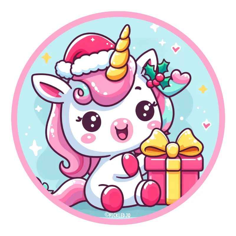 Weihnachtseinhorn mit Geschenk