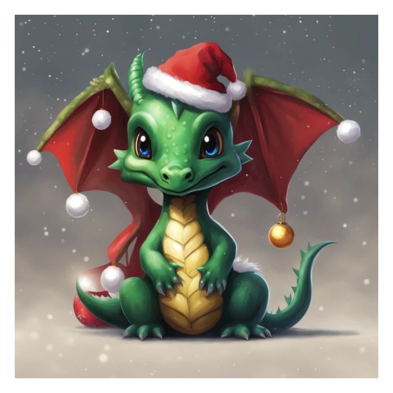 Mignon dragon de Noël vert avec bonnet de laine