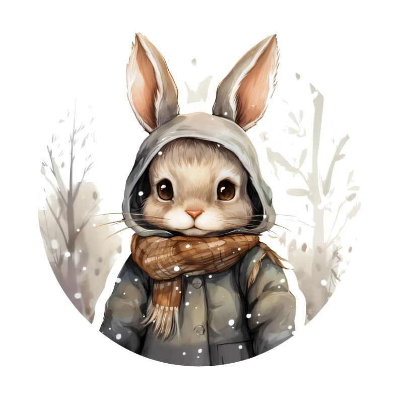 lapin mignon dans la neige avec veste et écharpe