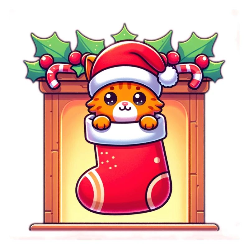 Chaton roux mignon dans une chaussette de Noël