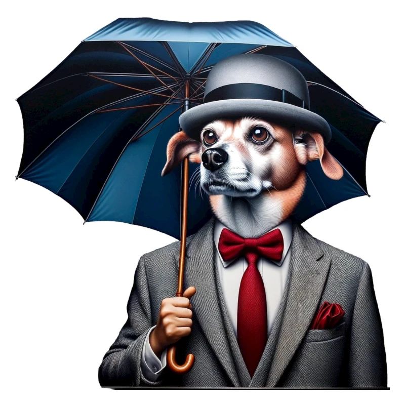 Hund mit Regenschirm