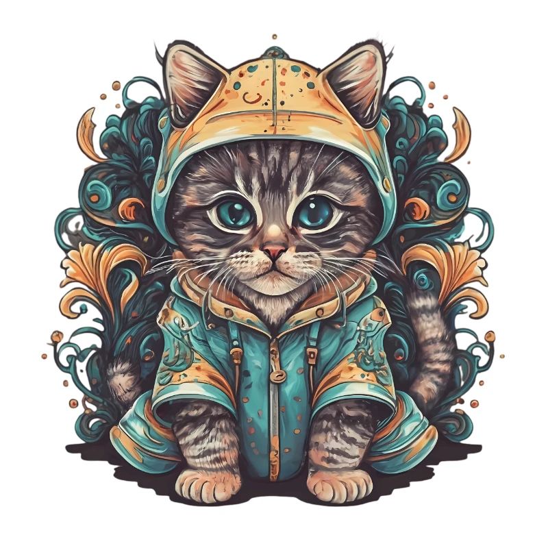 Chat magique dans un pull : un rêve d’hiver