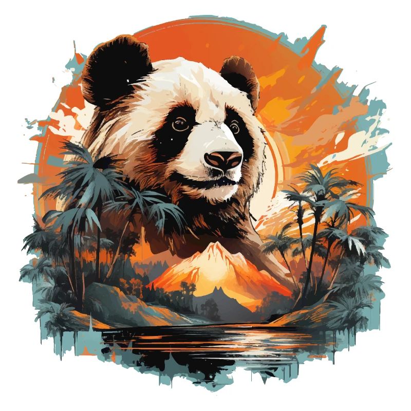 Panda Bear with Mountain & Palm Panda Design