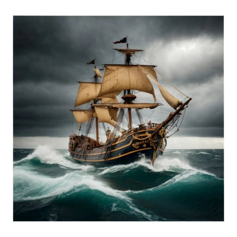 Bateau pirate dans la tempête