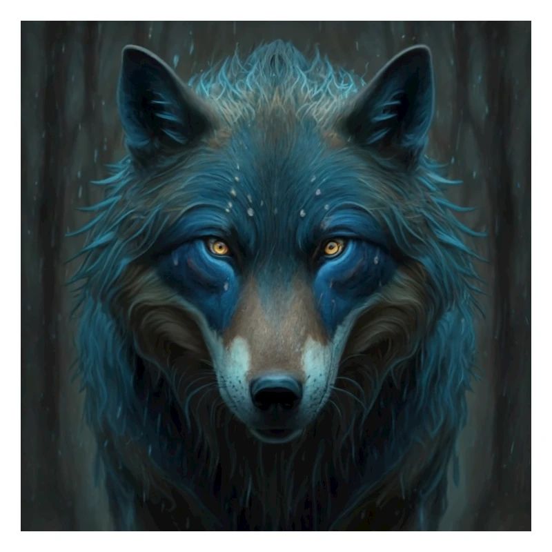 Blauer Wolf im Wald