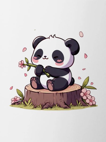 Panda on tree stump