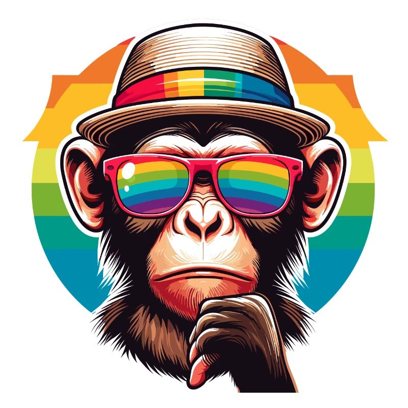 Verspielter Affe mit Hut und Regenbogen-Sonnenbril