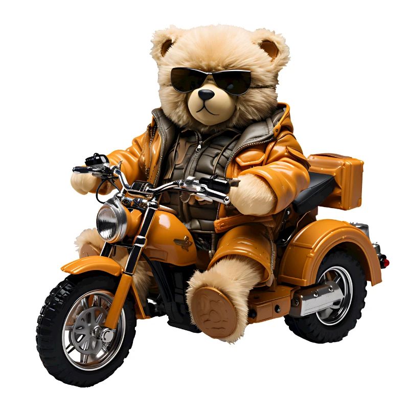 Plush bear as a motorcyclist