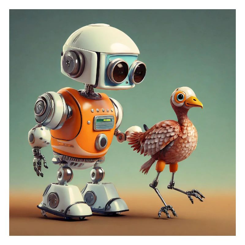 cute little orange robot is walking with its alien