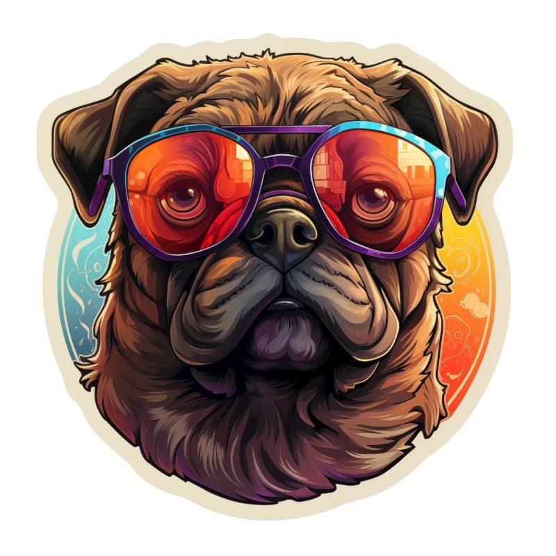 Mops Retro Farben vintage mit Sonnenbrille