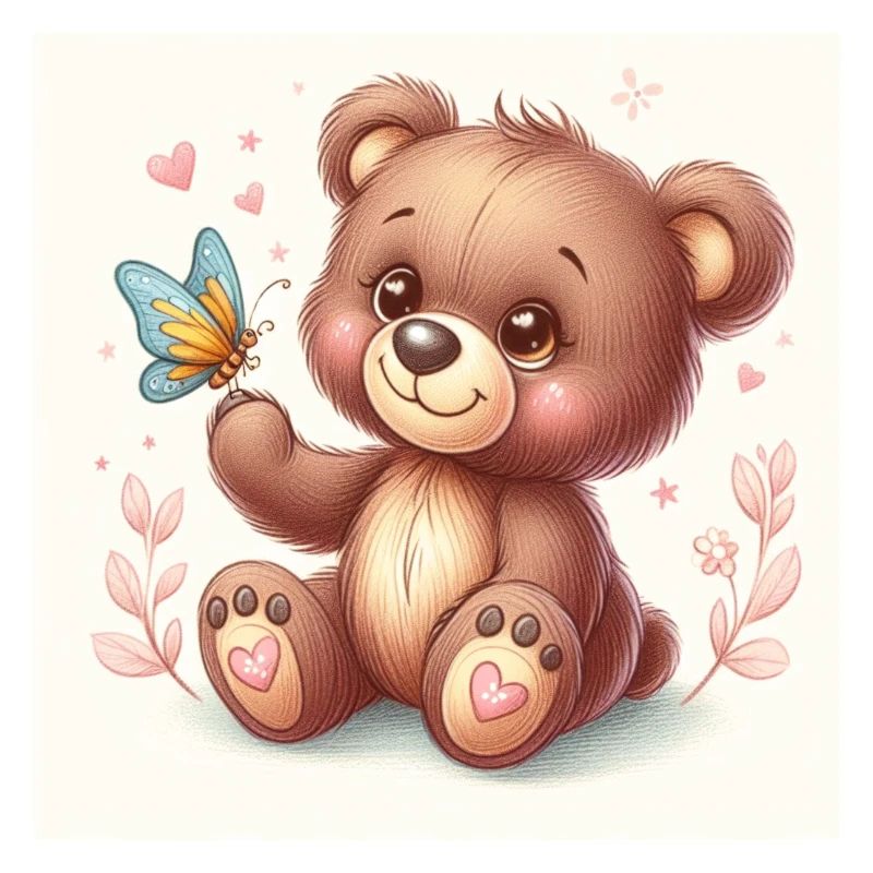 Cute bear cub with butterfly