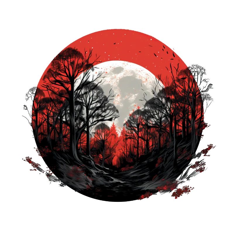 Red night in forest