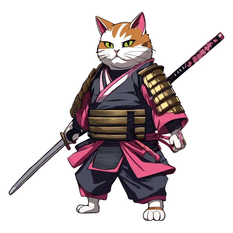 Chat samouraï & fleurs de cerisier #3