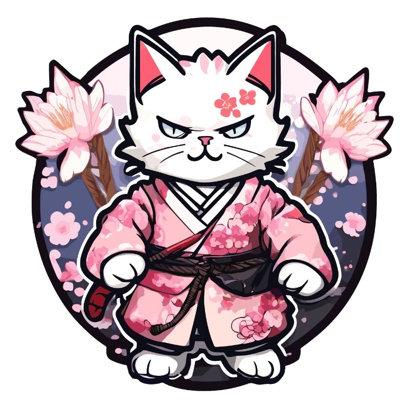 Chat samouraï & fleurs de cerisier #10