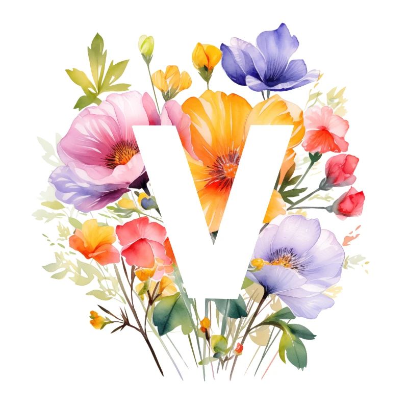 V Monogram, Colorful Bouquet