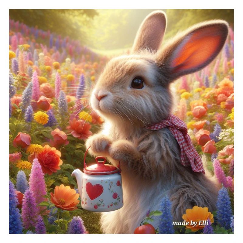 Lapin dans le jardin fleuri