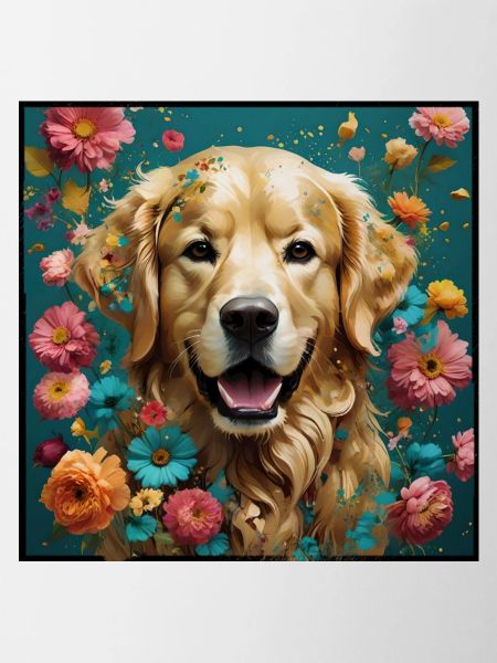 Golden Retriever, fleurs