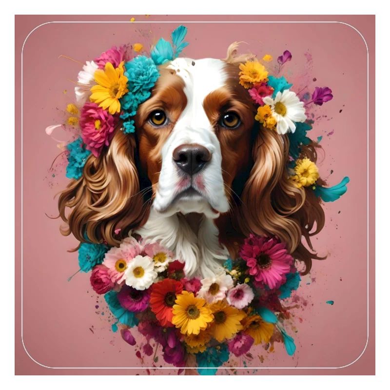 Cocker spaniel, flowers