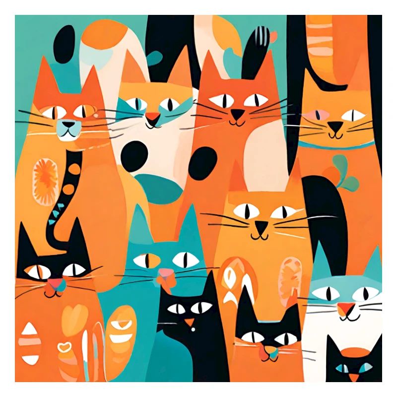 Boho Cats Abstract Plants