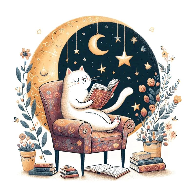 cat reading a book