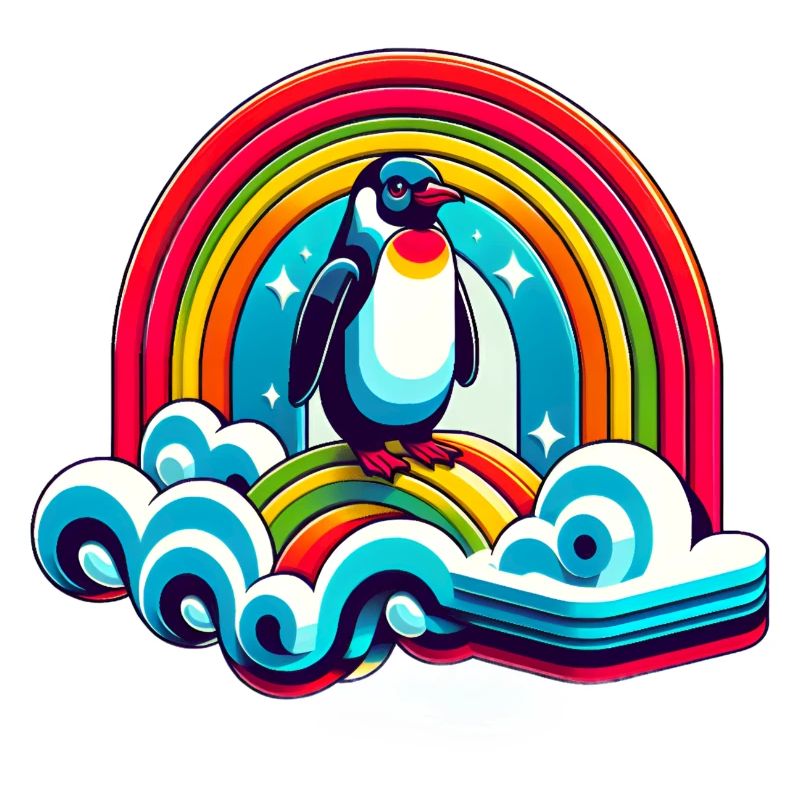 Penguin on rainbow cloud